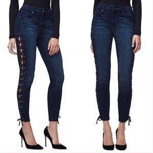 Good American Good Legs dark wash blue lace up jeans